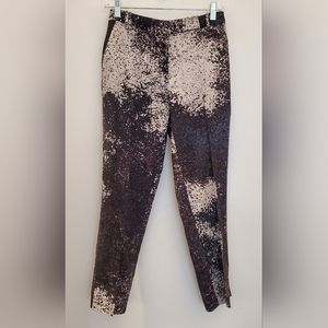 Halston Heritage trousers, wool & silk, size 2, black, white, brown & navy